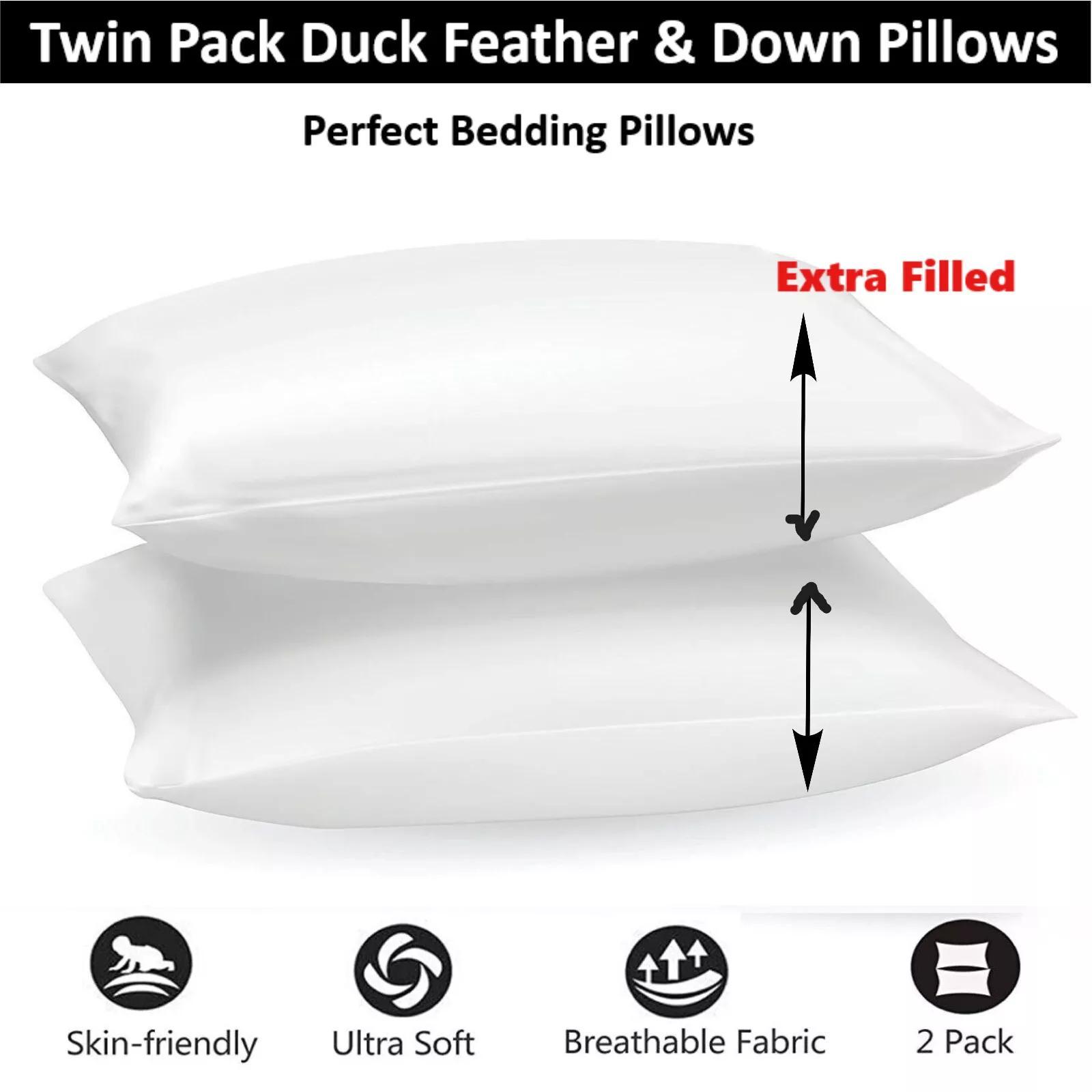 Duck Feather & Down Pillows Extra Filled Hotel Quality 100% Soft Luxury Microfiber Pack of 1or 2 & 4