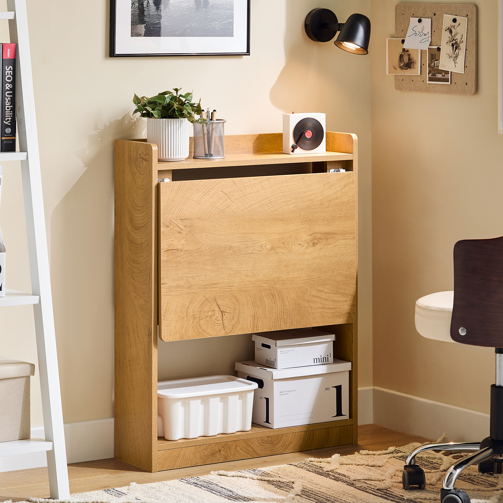 TEMU Escritorio plegable para computadora con estantes, mesa plegable, escritorio de trabajo, escritorio de oficina para oficina en casa, escritorio