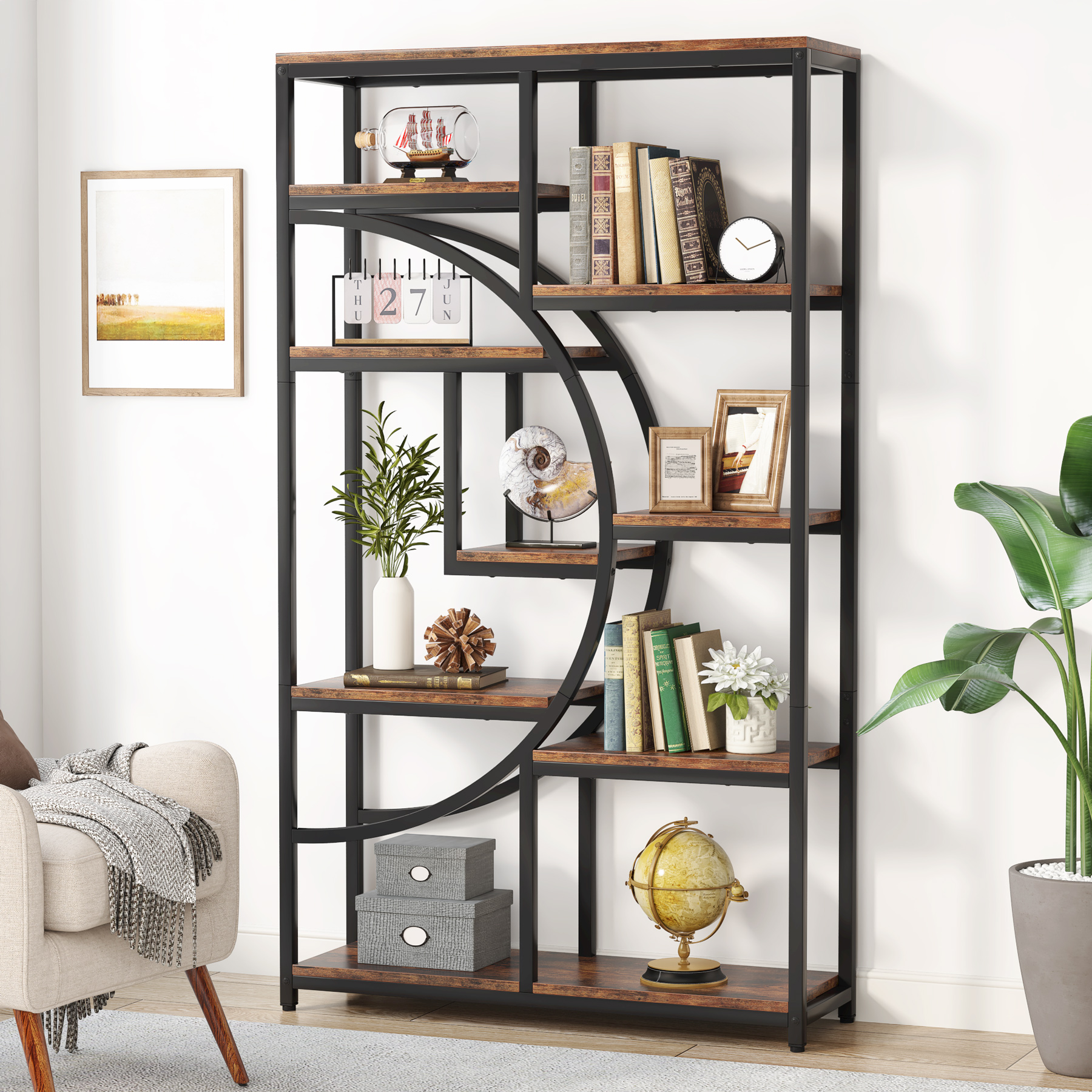 Image of Independent Design Bookshelf, Open Display Shelf For Living Room, Room Divider, Suitable For Independent Storage Shelves In Living Room, Bedroom, And Office
