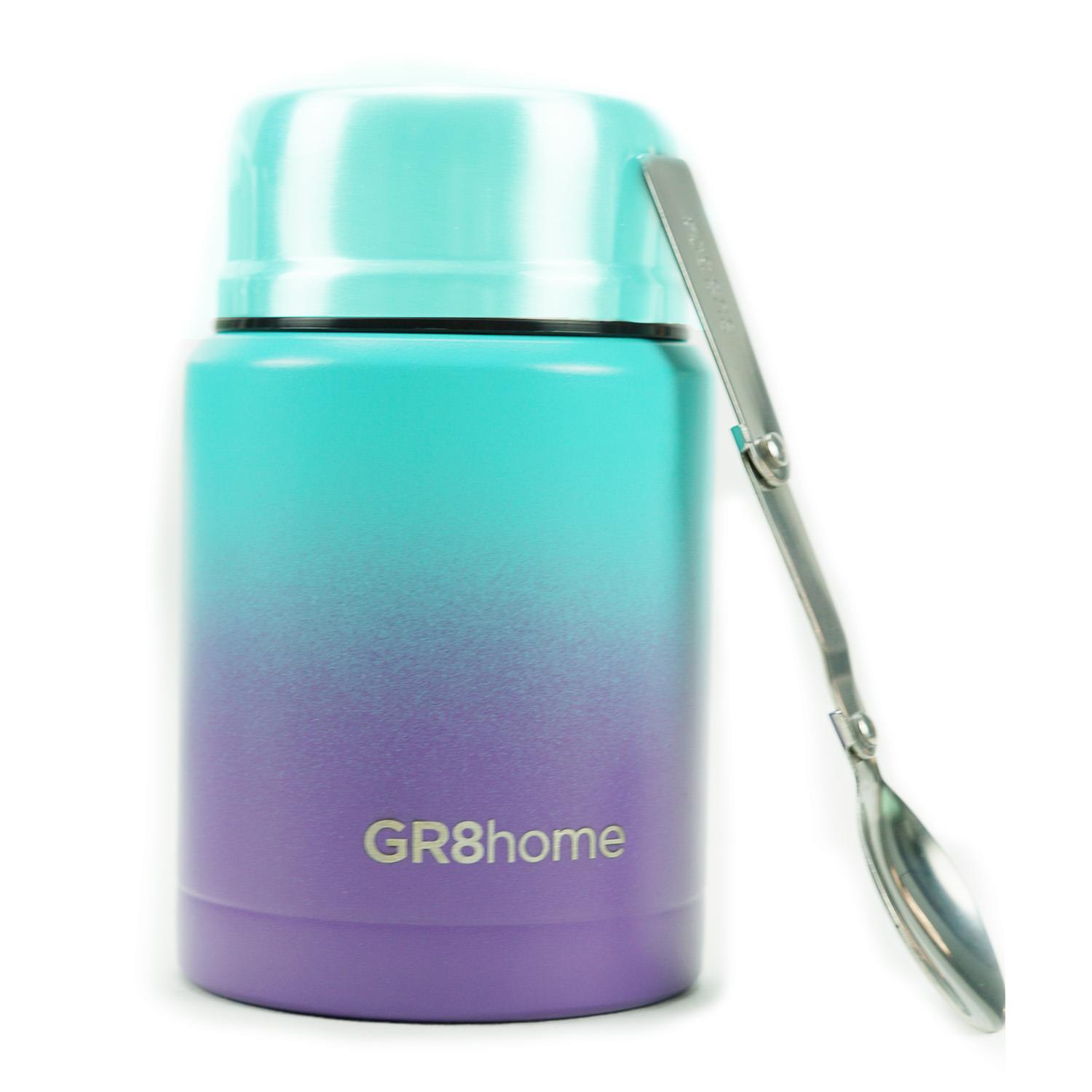 TEMU Stainless Steel Food 500ml Vacuum Insulated Thermal Jar Spoon Green Violet