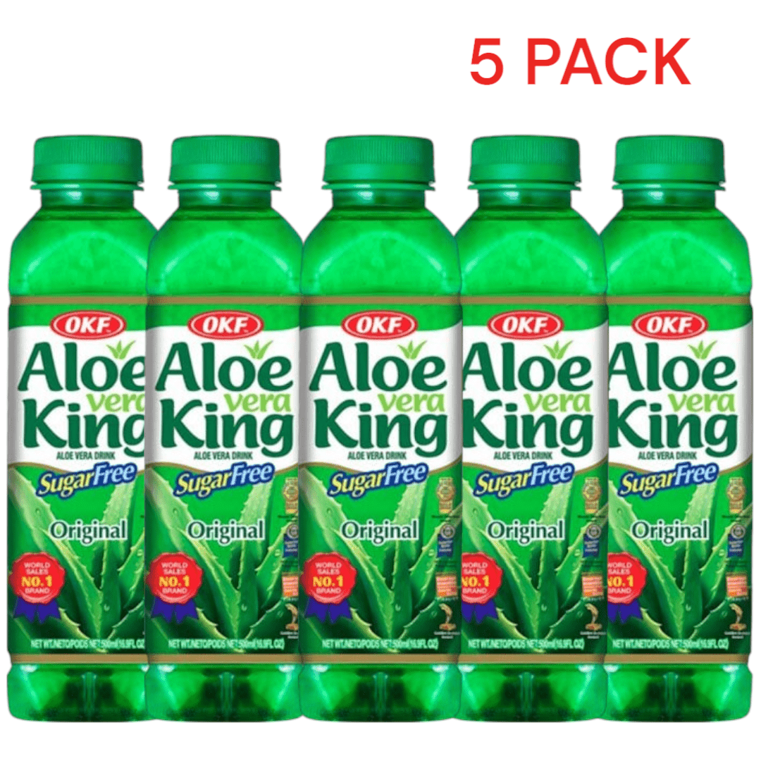 Image of 5 Bottles X 500ml Okf Aloe Vera Sugar-free Drink, 5 Bottles, Sugar-free Original Taste, Refreshing Drink With Aloe Fruit Pieces