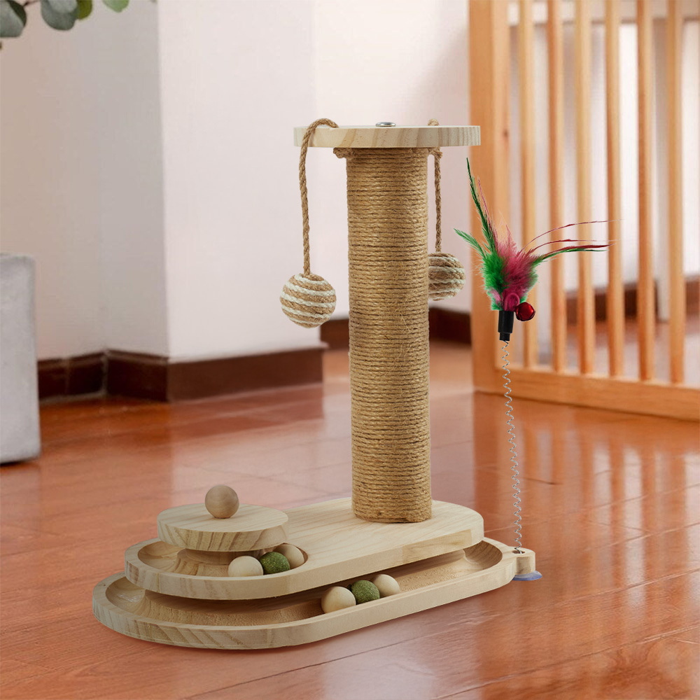 Cat Scratching Post with Interactive Track Ball Toy