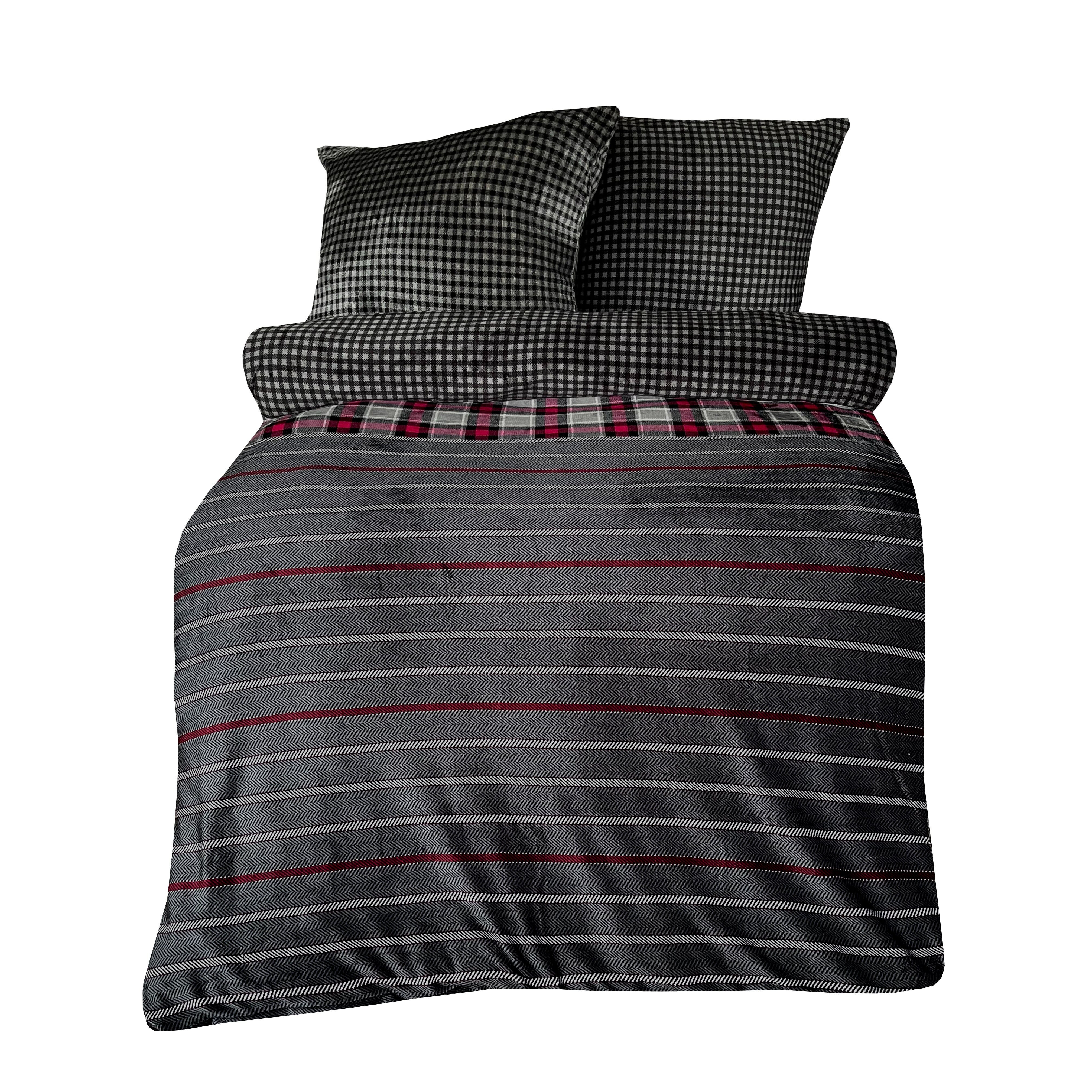 Image of Winter Bedding Teddy Plush Cashmere Touch Fluffy Striped Checkered Black Red Gray With Zipper Plush Plush Set Winter Bedding Reversible Side Cold Warming Christmas Extremely Warm