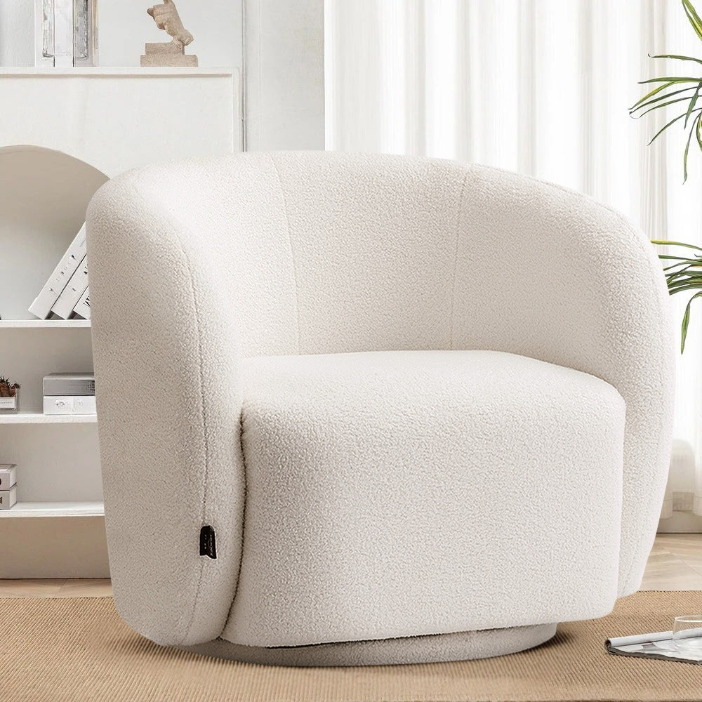 TEMU Teddy Swivel Cuddle Chair, Lazy Sofa Round Accent Tub Armchair With 360° Rotating Metal Base, Boucle Chair Sofa Reading Chair For Living Room