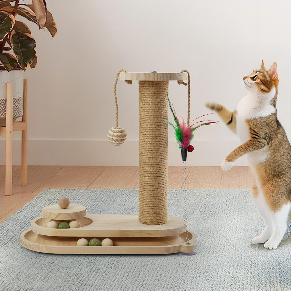 Cat Scratching Post with Interactive Track Ball Toy