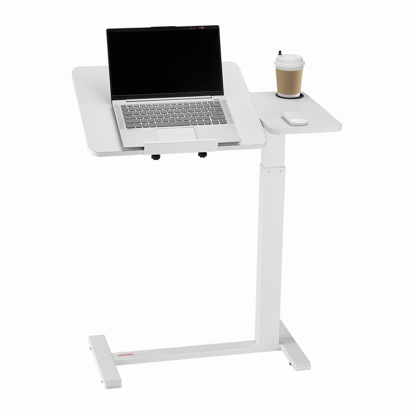 Image of Vevor Overbed Table, Mobile Bed Side Table With Flip Desktop And 4 Hidden Wheels, Height & Angle Adjustable Rolling Laptop Desk With Cup Holder, Portable Over Bed Desk For Home, Office, Study, White