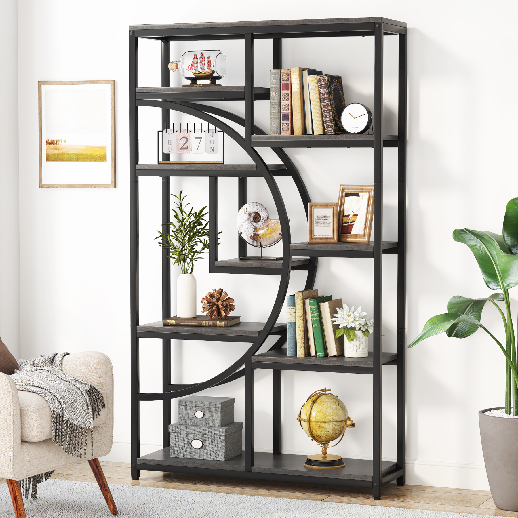 Independent Design Bookshelf, Open Display Shelf For Living Room, Room Divider, Suitable For Independent Storage Shelves In Living Room, Bedroom, And Office