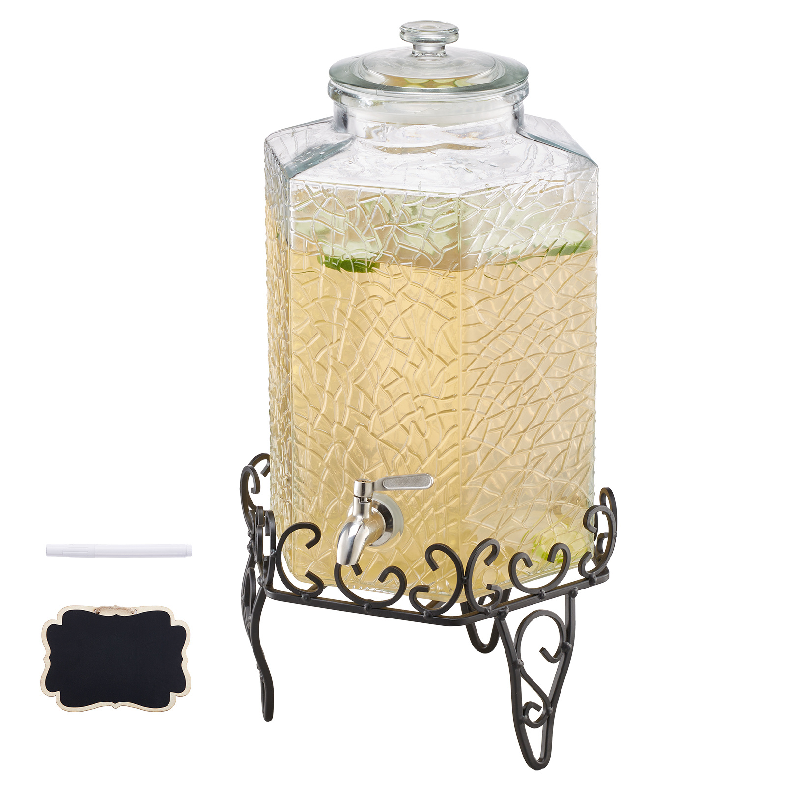 Drink Dispenser 2.5 Gal Beverage Dispenser For Parties Glass With Stand