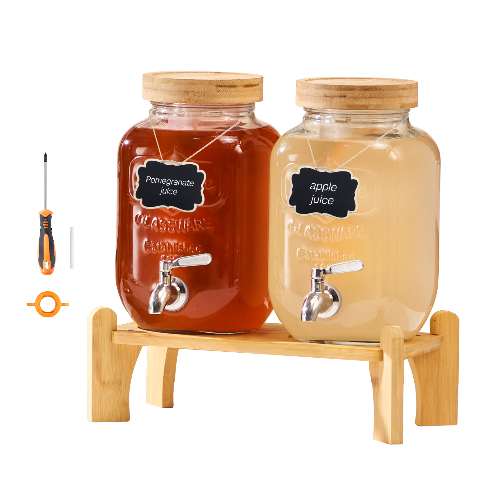 Drink Dispenser 1 Gal Beverage Dispenser For Parties Glass With Stand 2pcs