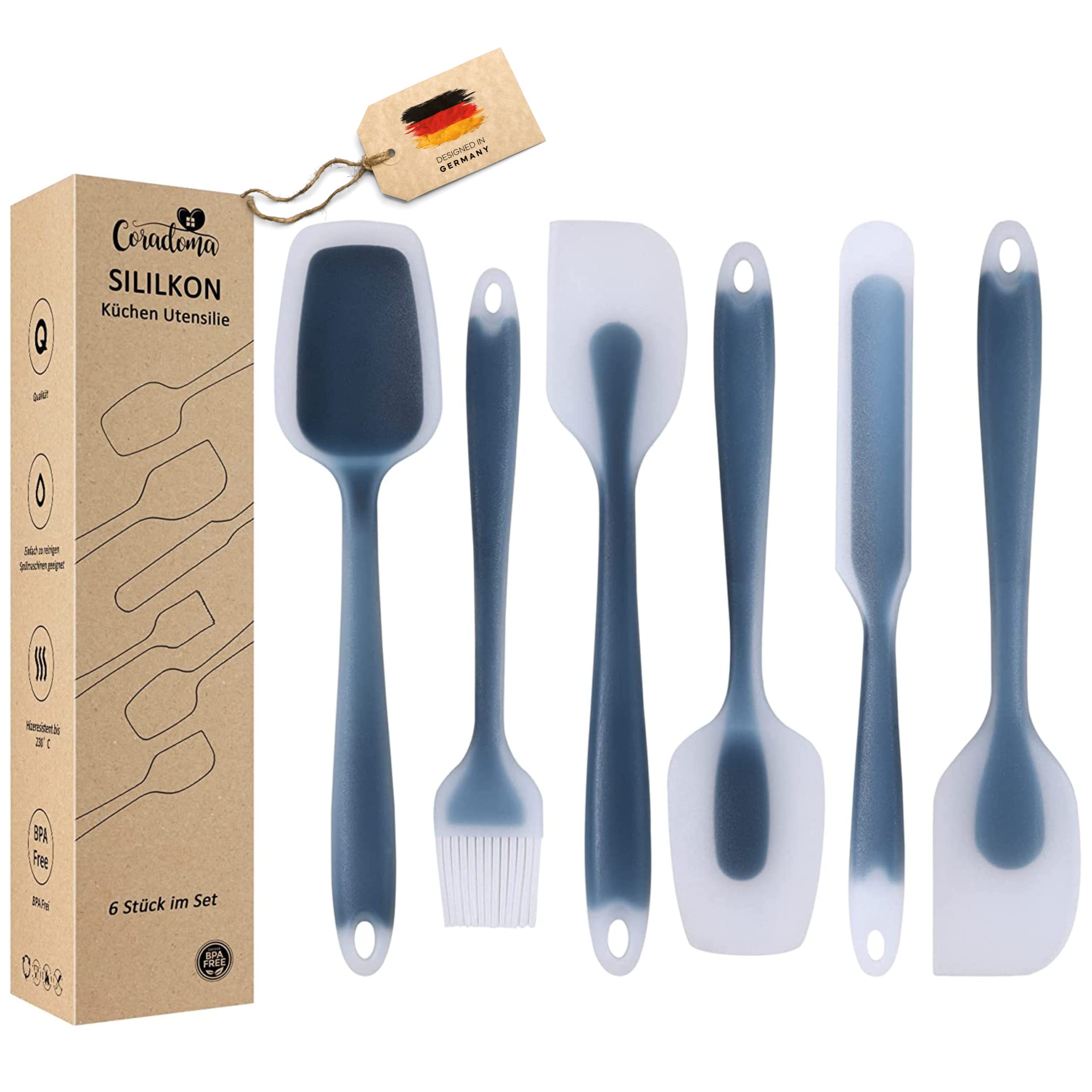 Image of Coradoma Silicone Kitchen Utensil Set | 6-piece Set With Spatula, Dough Scraper, Cooking Spoon | Cooking Utensils, Cookware, Household , Kitchen Accessories