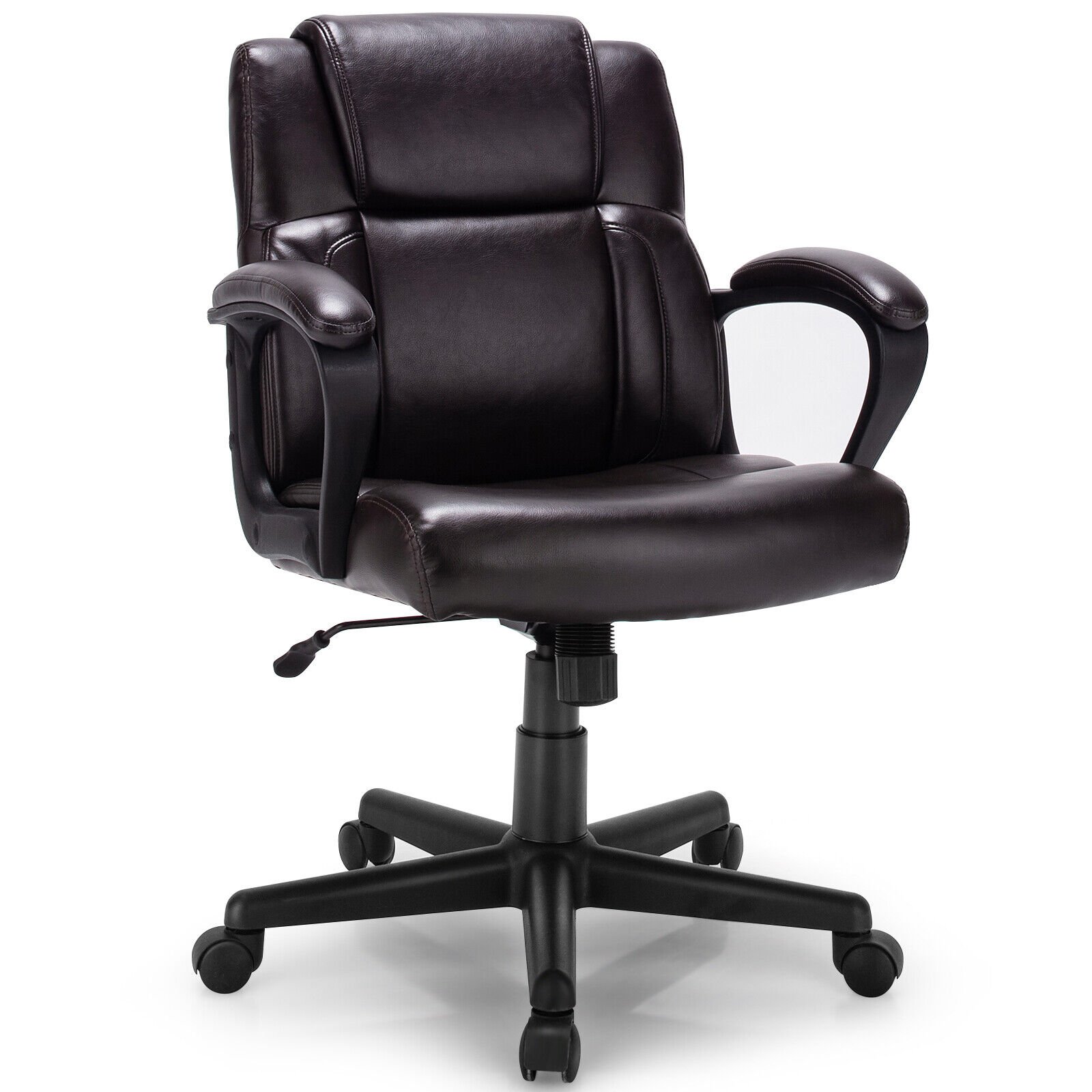 TEMU Gymax Pu Leather Office Chair, Modern Executive Chair, Ergonomic Mid Back Computer Desk Chair W/ Padded Armrests, Height Adjustable Swivel Task