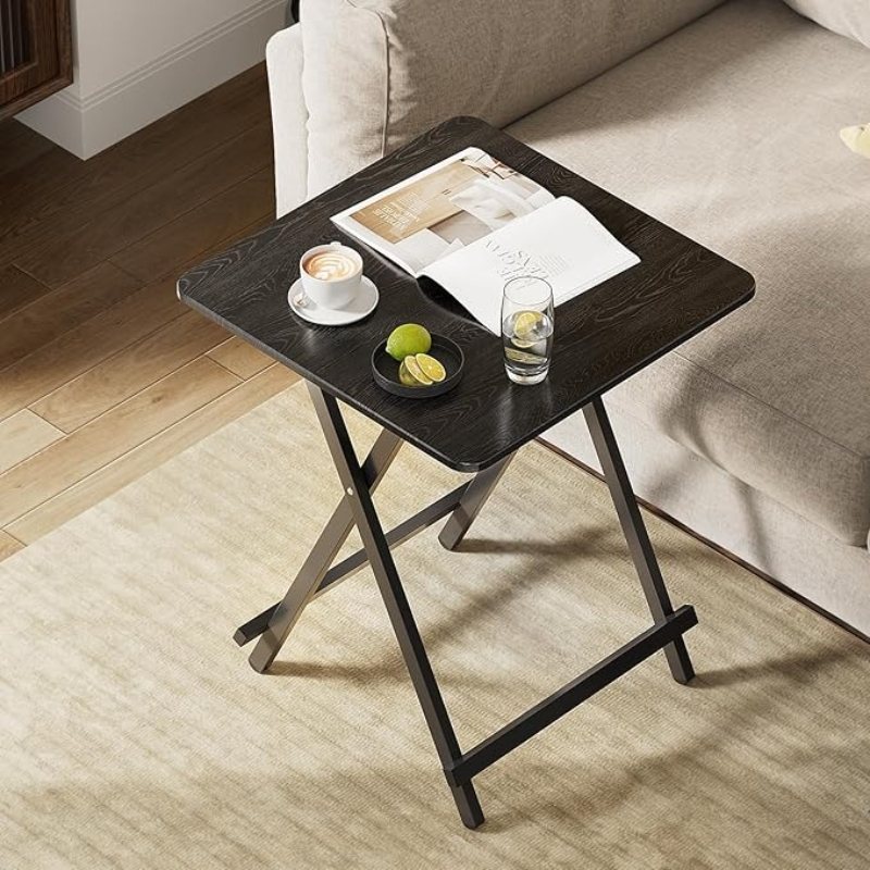 TEMU 1pc, Black Square Folding Dining Table Coffee Table With Wood Table Top & Mental Legs, Space Saving For Small Space, 23.62*23.62*29.13 Inch