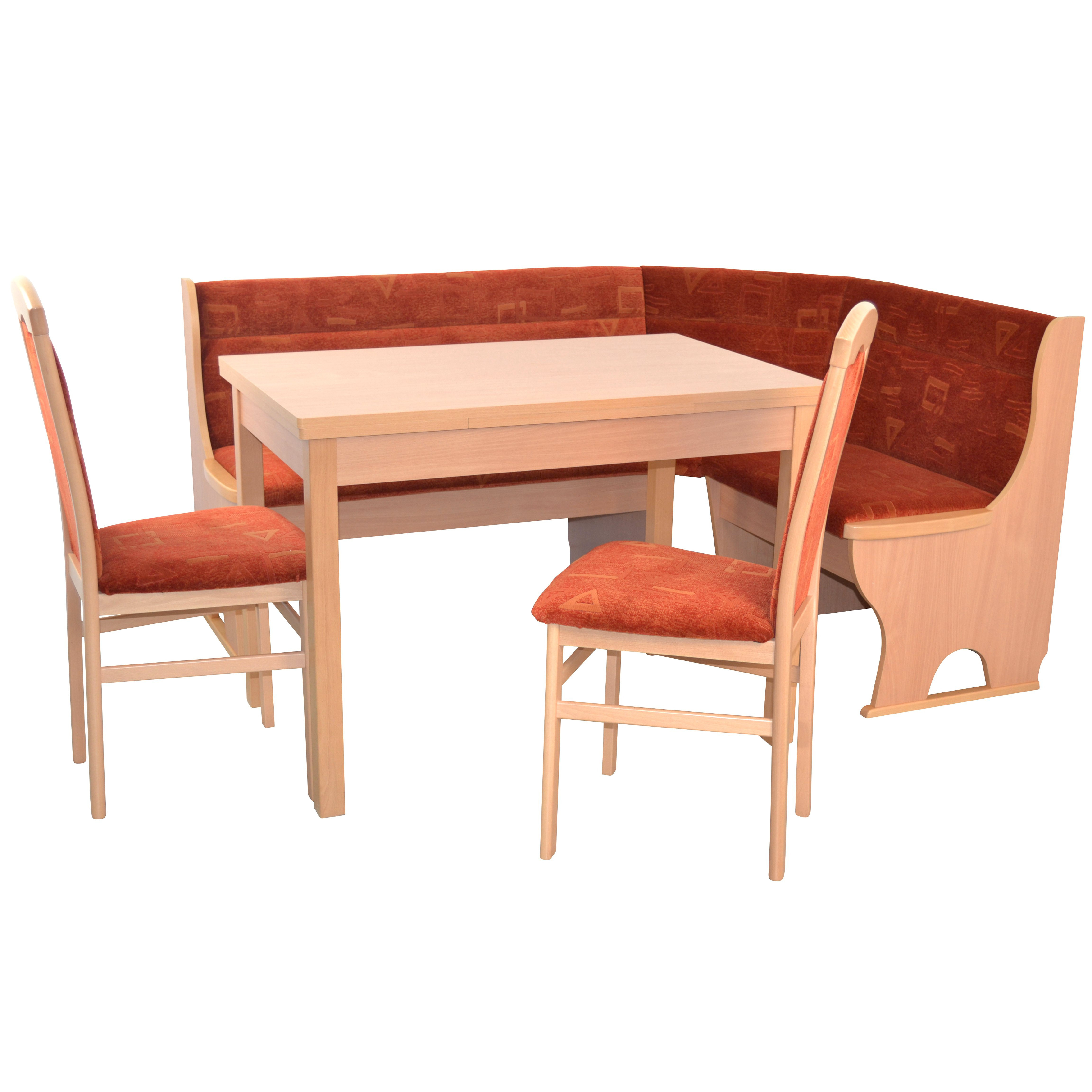 Image of Dining Set With Corner Bench 165x125 Cm, , Extendable Dining Table, 2 Chairs, Storage Space, Velvet Cover