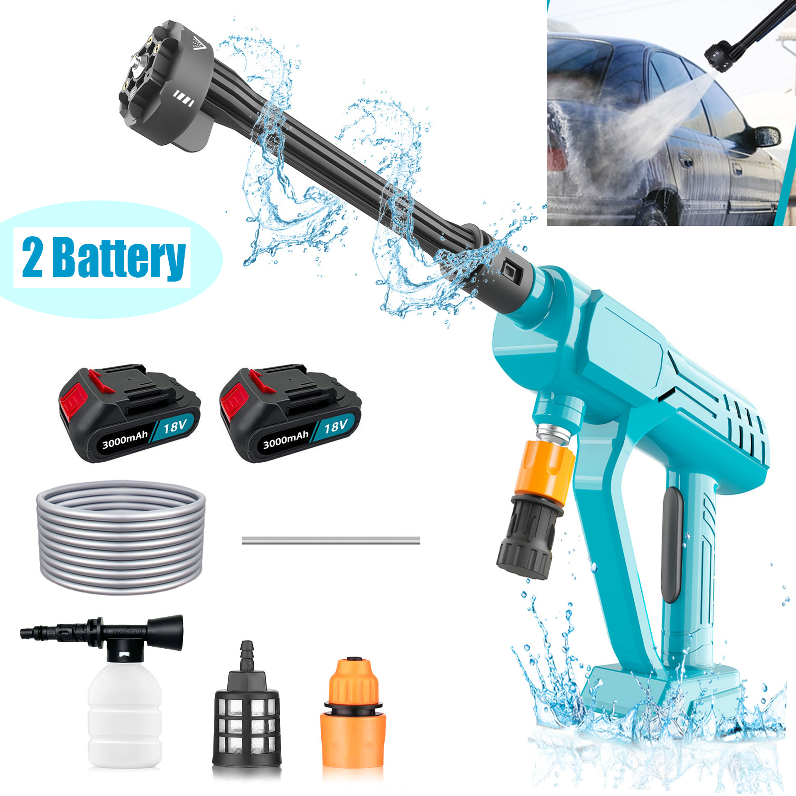 TEMU Cordless Pressure Washer, Portable Pressure Washer Handheld Power With 6-in-1 Adjustable Nozzle, 2x3.0ah Battery, Battery Pressure Power Washer