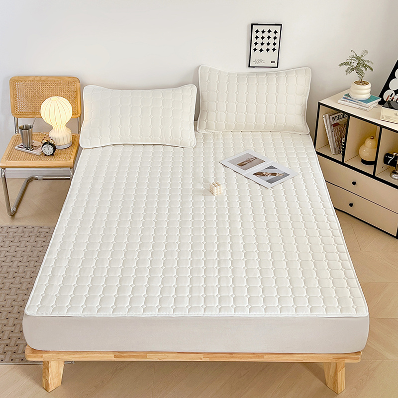 TEMU 1pc Premium Fitted Mattress Cover, Mattress Protector Summer, Bedding Quilted Fitted Mattress Cover, With Elastic Band, Soft Breathable, Machine