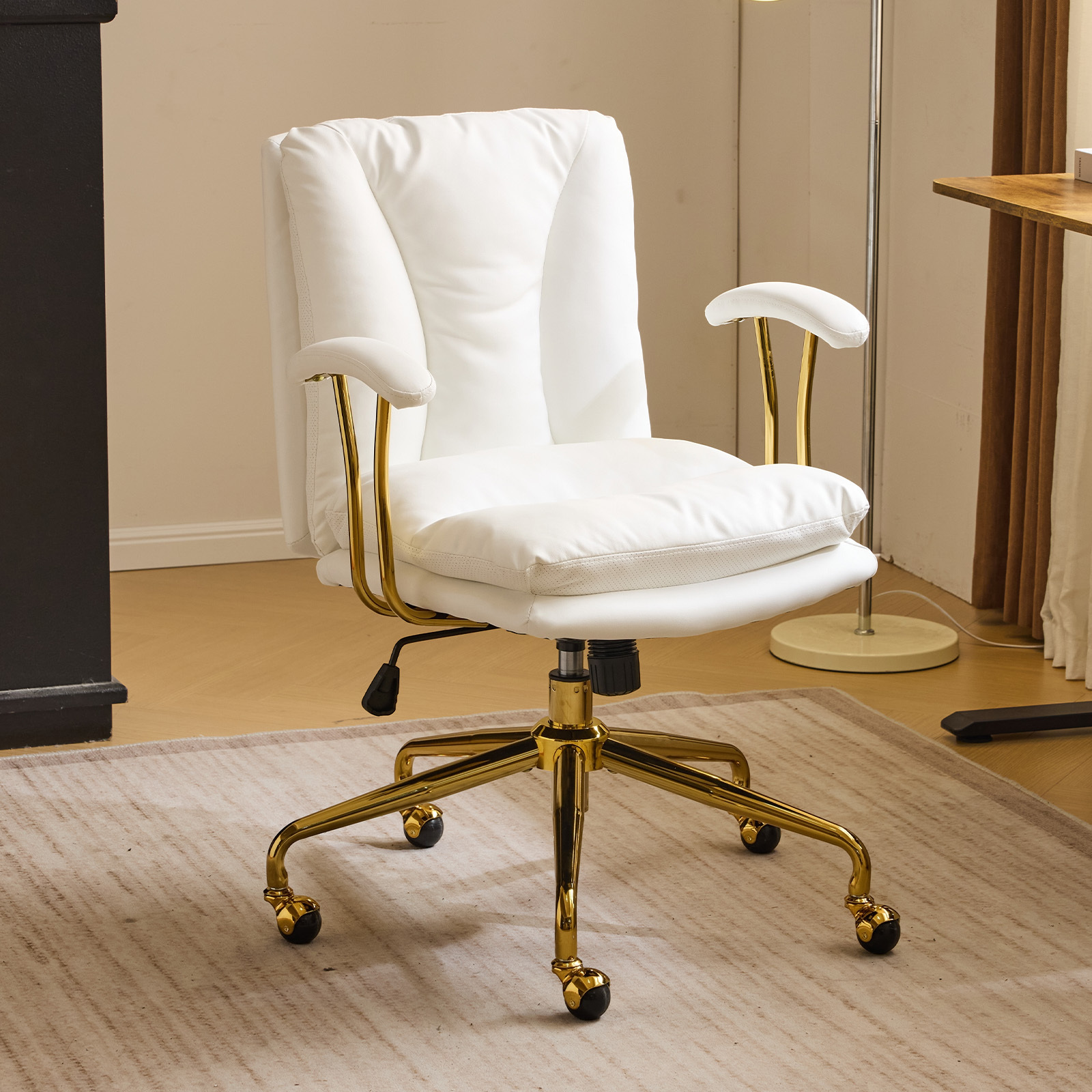 E-shop Bonnlo Bürostuhl Ergonomisch, Schreibtischstuhl mit Goldenen Armlehnen, Chefsessel, Drehstuhl mit Rollen, Höhenverstellbar & Kippfunktion,