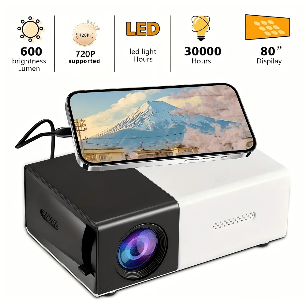 TEMU Portable Mini Projector, Suitable For Home & Outdoor Camping, Wired To Smart Devices, Christmas, Halloween, Thanksgiving Gifts