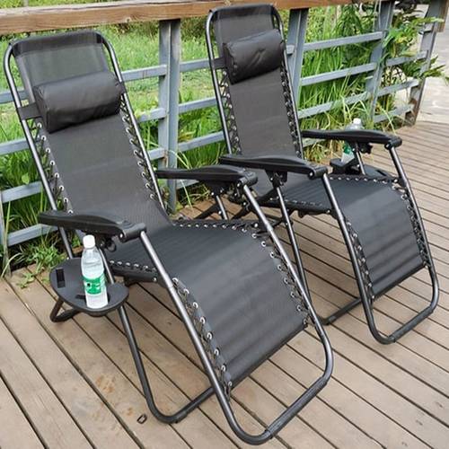 2 gravity reclining garden chair sun beach lounger recliner outdoor black