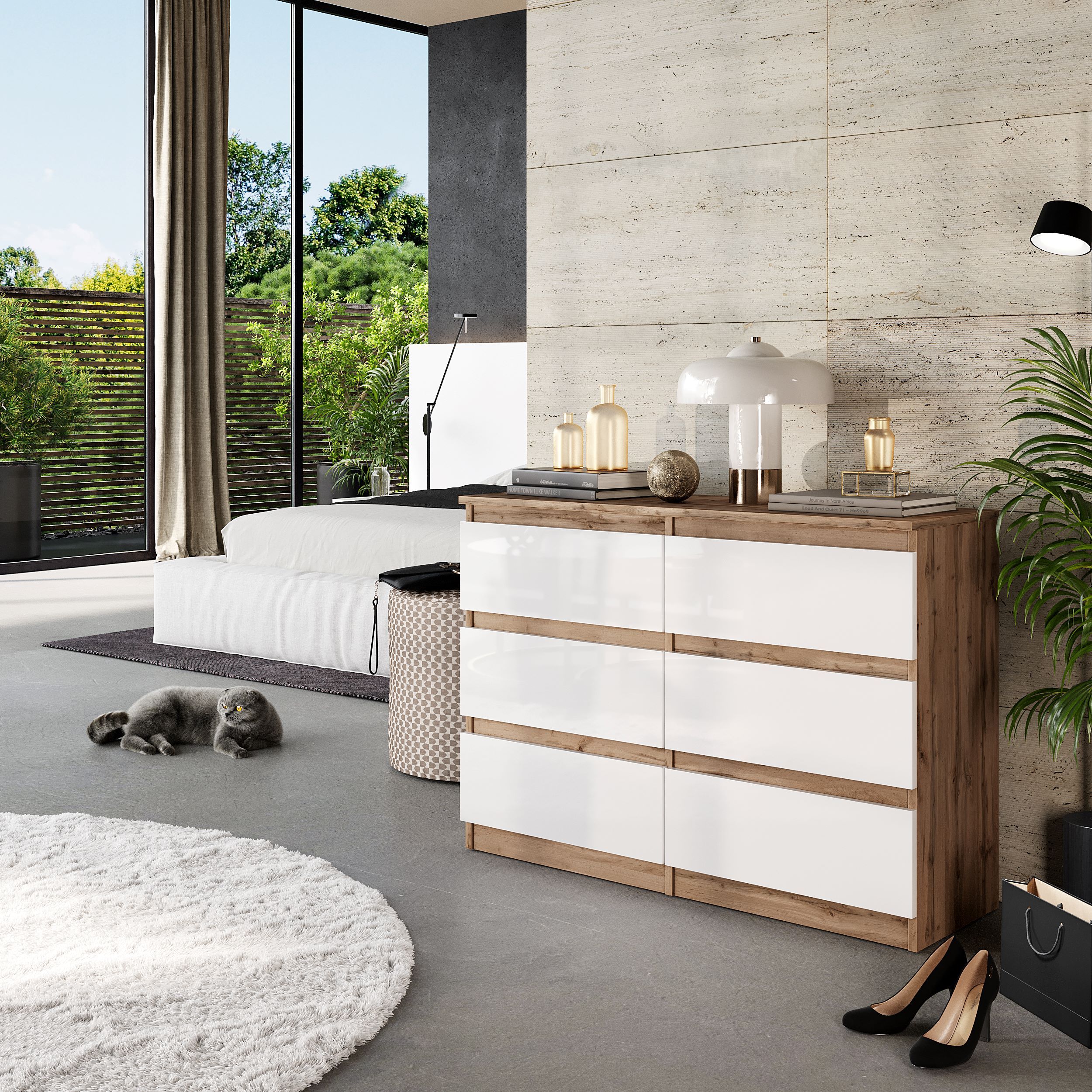 Oak Dresser / Sideboard With 6 Drawers - W100xh71xd33cm