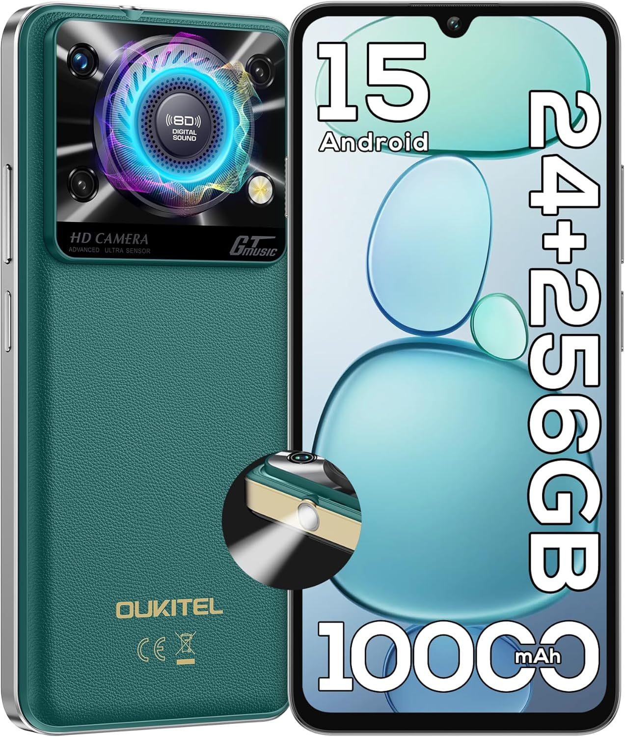 OUKITEL C60 PRO Android 15 Mobile Phones (307g)-10000mAh Battery, 24GB+256GB/1TB, 6.88