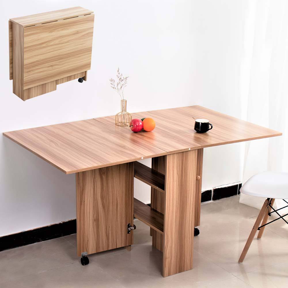 TEMU BAKAJI Tavolo da Scrivania Multiuso Pieghevole Richiudibile Allungabile con 2 Scomparti Ripiani a Scomparsa e Ruote in Legno MDF Design Moderno