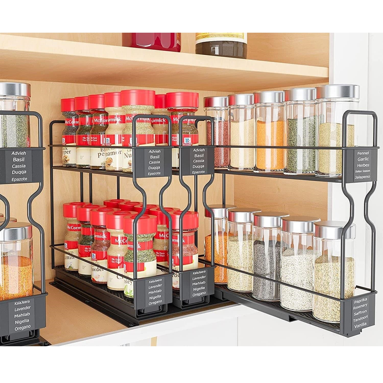 TEMU 2 Tier Pull Out Spice Rack For Inside Cupboard, Sliding Spice Rack Cabinet Organiser Rack Metal Seasoning Rack Free Standing, Black