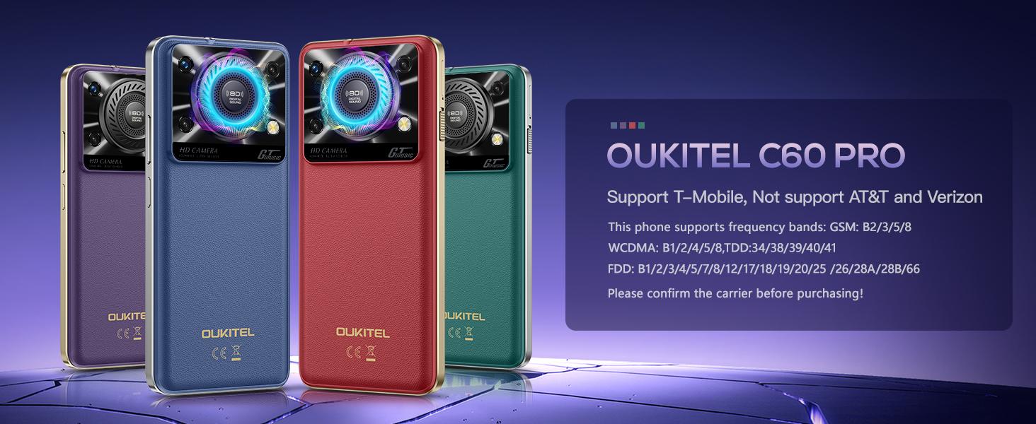 OUKITEL C60 PRO Android 15 Mobile Phones (307g)-10000mAh Battery, 24GB+256GB/1TB, 6.88