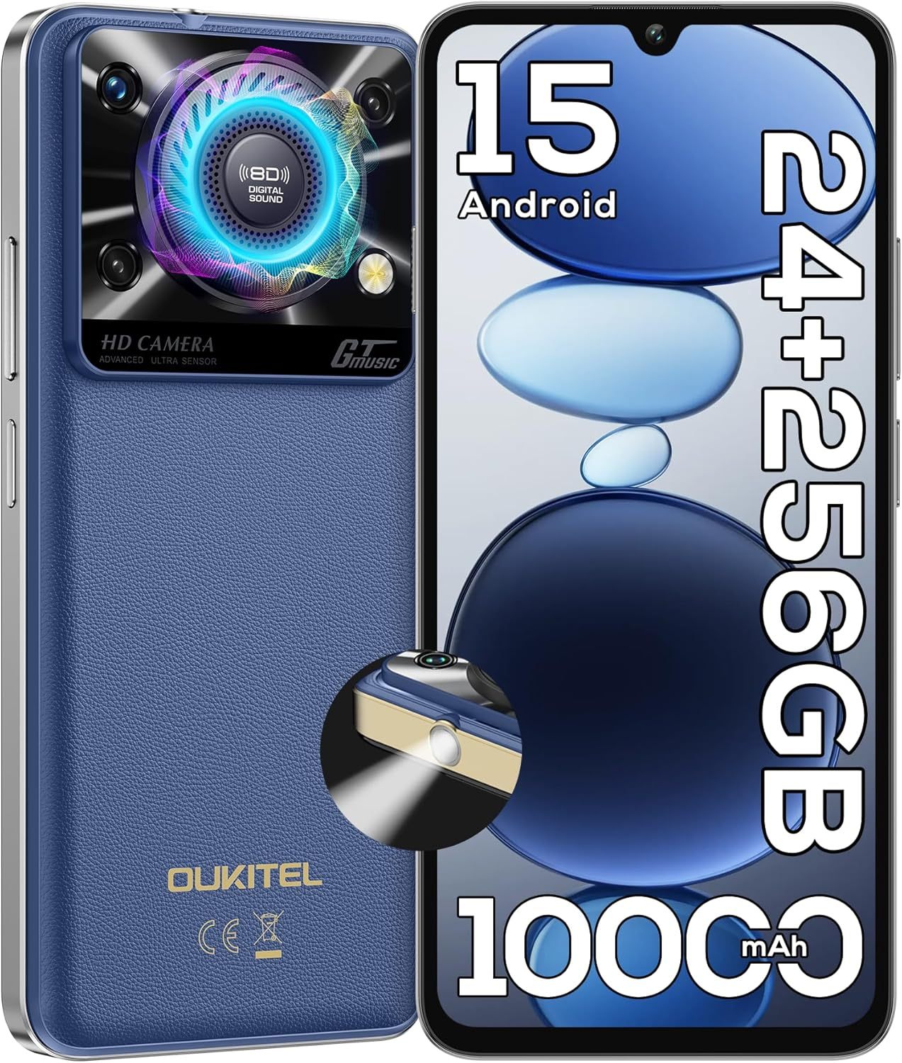 OUKITEL C60 PRO Android 15 Mobile Phones (307g)-10000mAh Battery, 24GB+256GB/1TB, 6.88