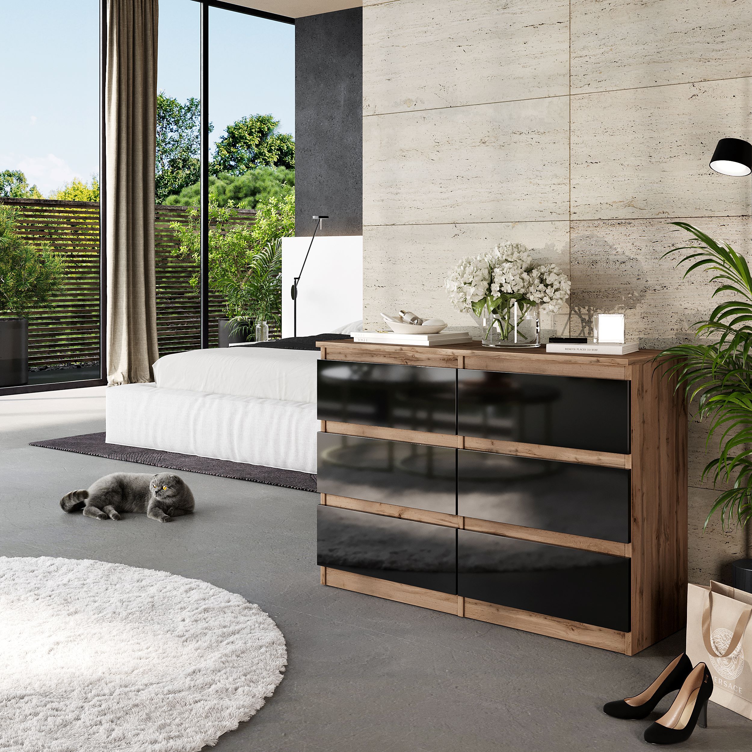 Oak Dresser / Sideboard With 6 Drawers - W100xh71xd33cm