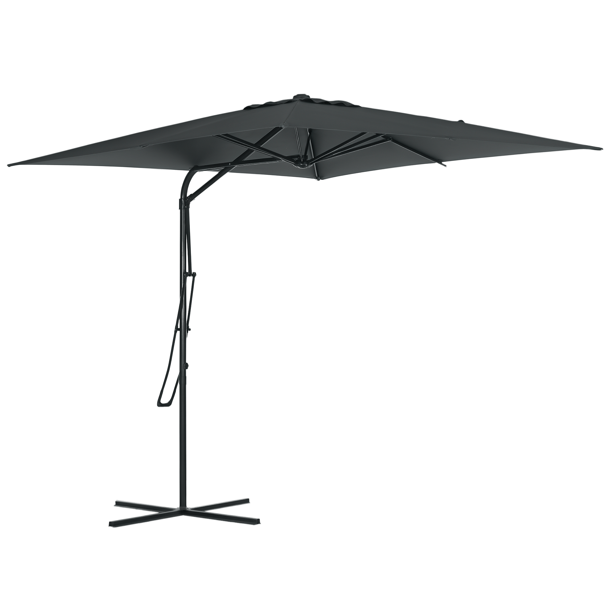 Outsunny Deported Square Parasol 2.5 X 2.5 M, Outdoor Garden Parasol with UV Protection, Opens And Closes Quickly And Easily, Includes Crossed Base for Balcony Patio Terrace Dark Grey.