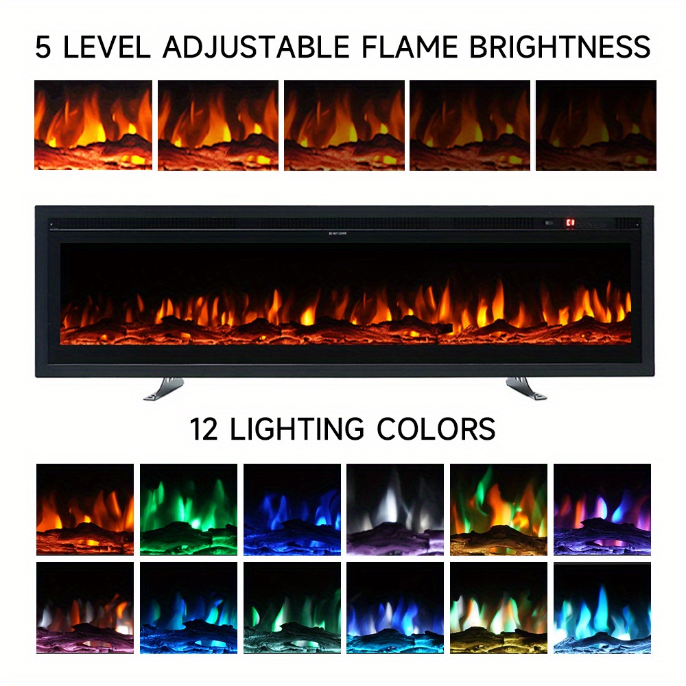 40/50/60inch Electric Fire Recessed Wall Mounted Freestanding Electric Fireplace with Realistic LED Flame Effect, Adjustable Thermostat, Overheat Protection, 900W&1800W 12 Colour Flame Effect