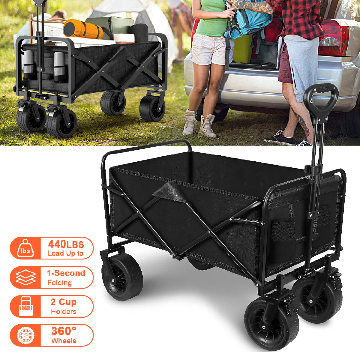 TEMU Foldable Collapsible Camping Outdoor Garden Trolley Cart Wheelbarrow