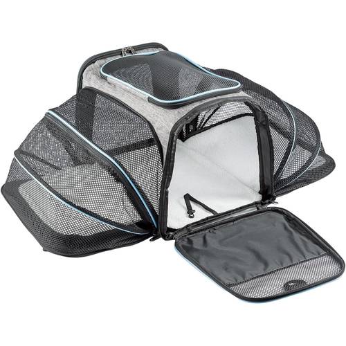 airline approved expandable cat travel carrier soft sided pet bag with fleece lining ventilated mesh panels shoulder strap for small dogs and cats