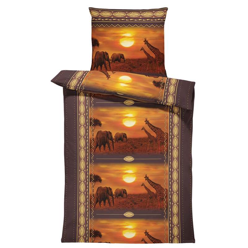 E-shop Bettwäsche 135x200 cm Afrika Elefanten Giraffen Tiere braun weiche Kissenbezug 80x80 cm