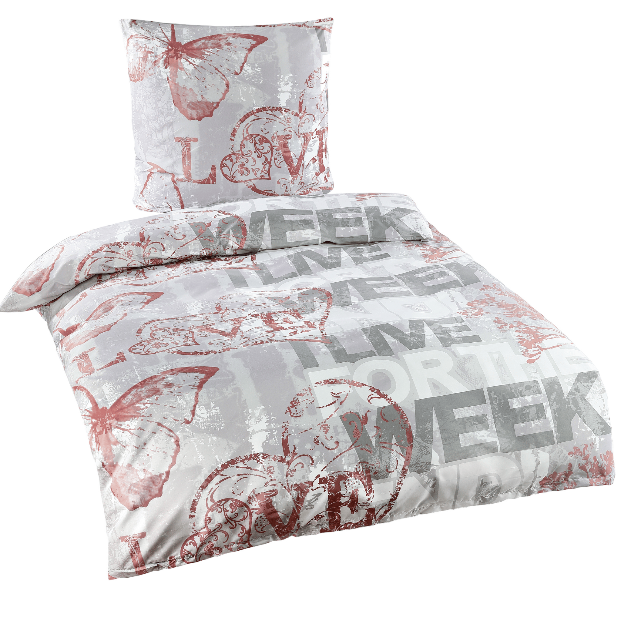 Basatex Microfiber Bedding Set, 2-piece, 155x220 Duvet Cover + 80x80 Pillowcase - Design: Retro Live/week Grey