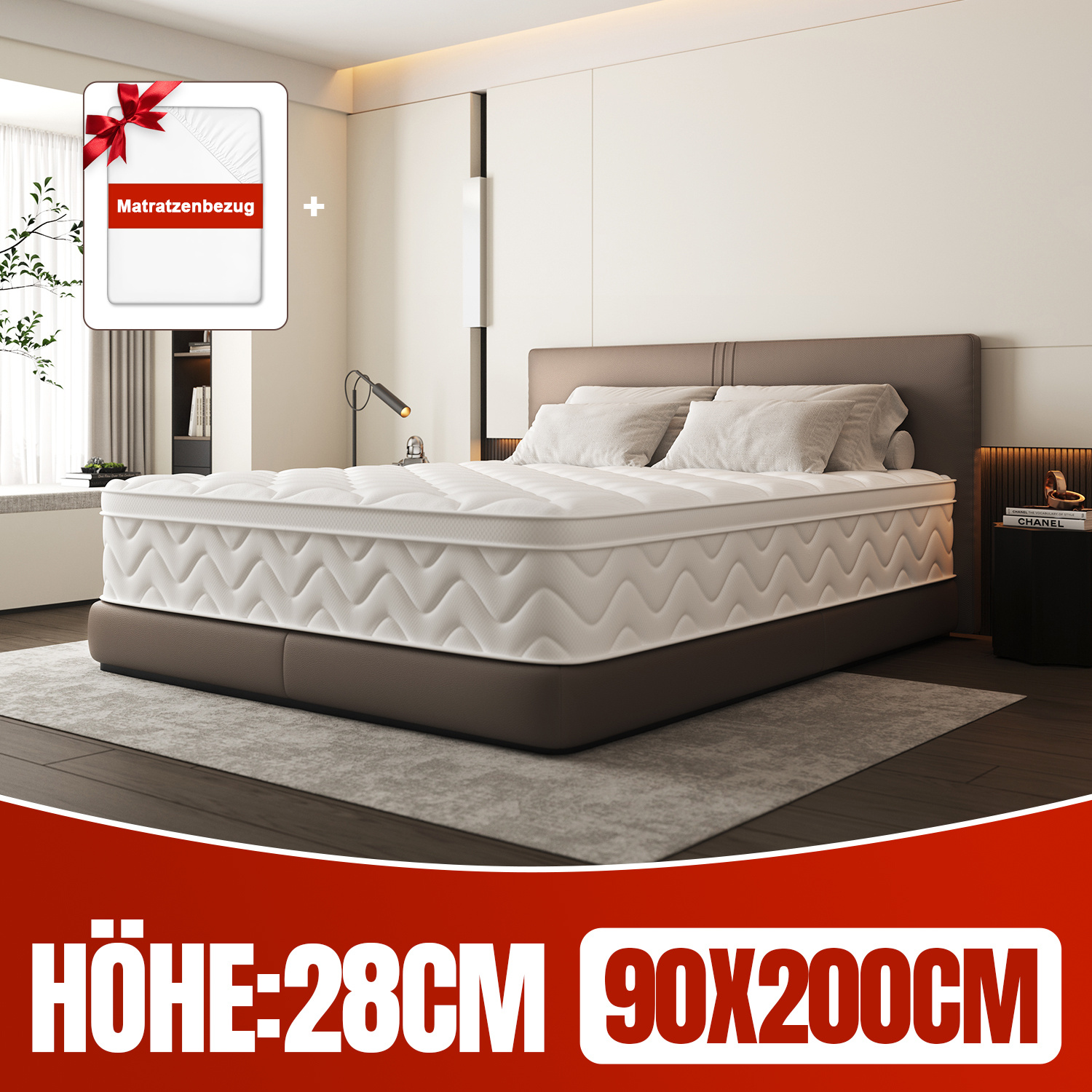 Image of Mattress 90x200cm, Mattress 90x190cm, Spring Core Mattress, 28cm Thick, Elastic Support, Comfortable And Breathable, 7-zone Design, With Mattress Cover.