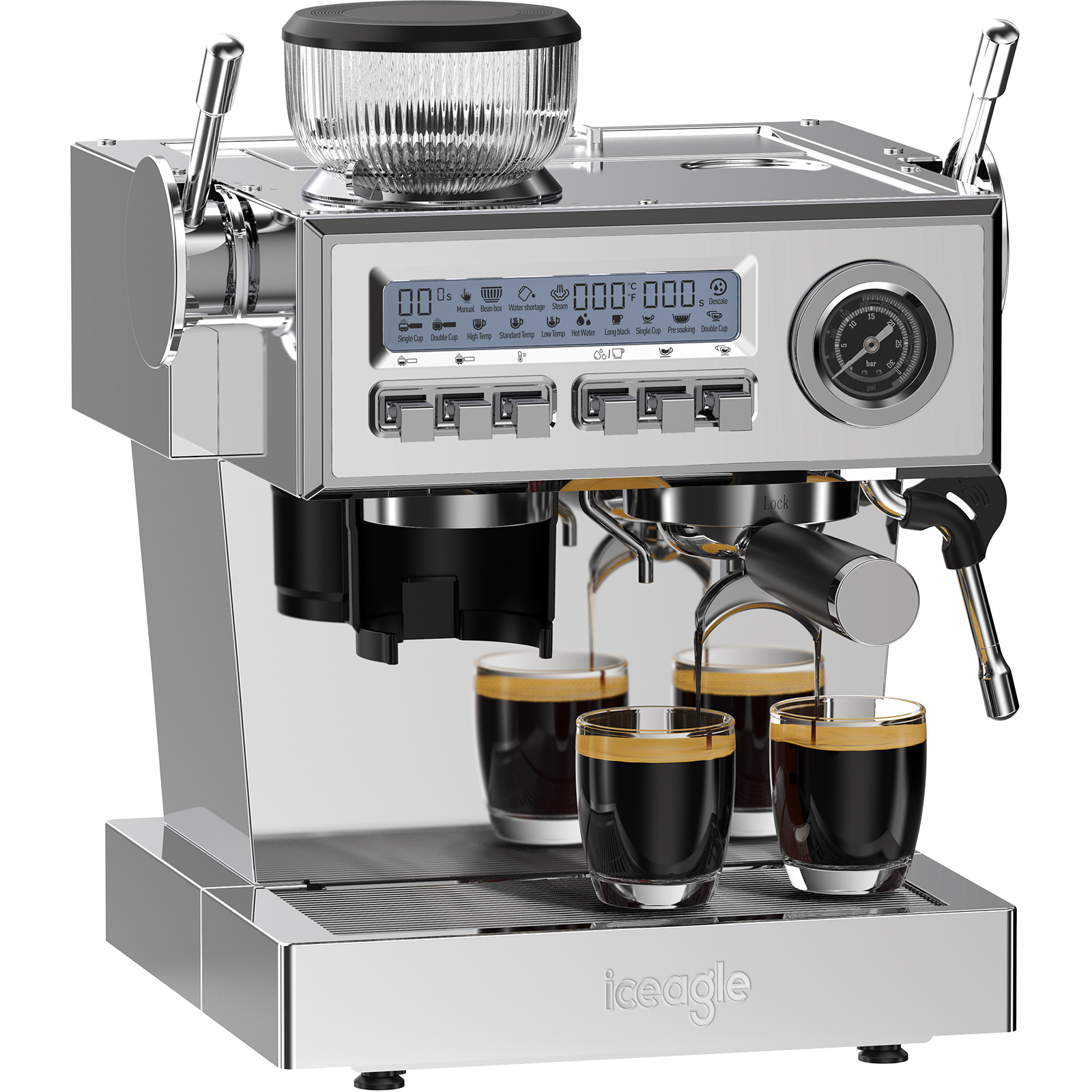 E-shop Kaffeemaschine mit Mahlwerk CM-1610A 20-Bar italienische Pumpe, Edelstahlgehäuse, Topffilterkaffeemaschine mit 1,6-l-Wassertank, 2050 W,