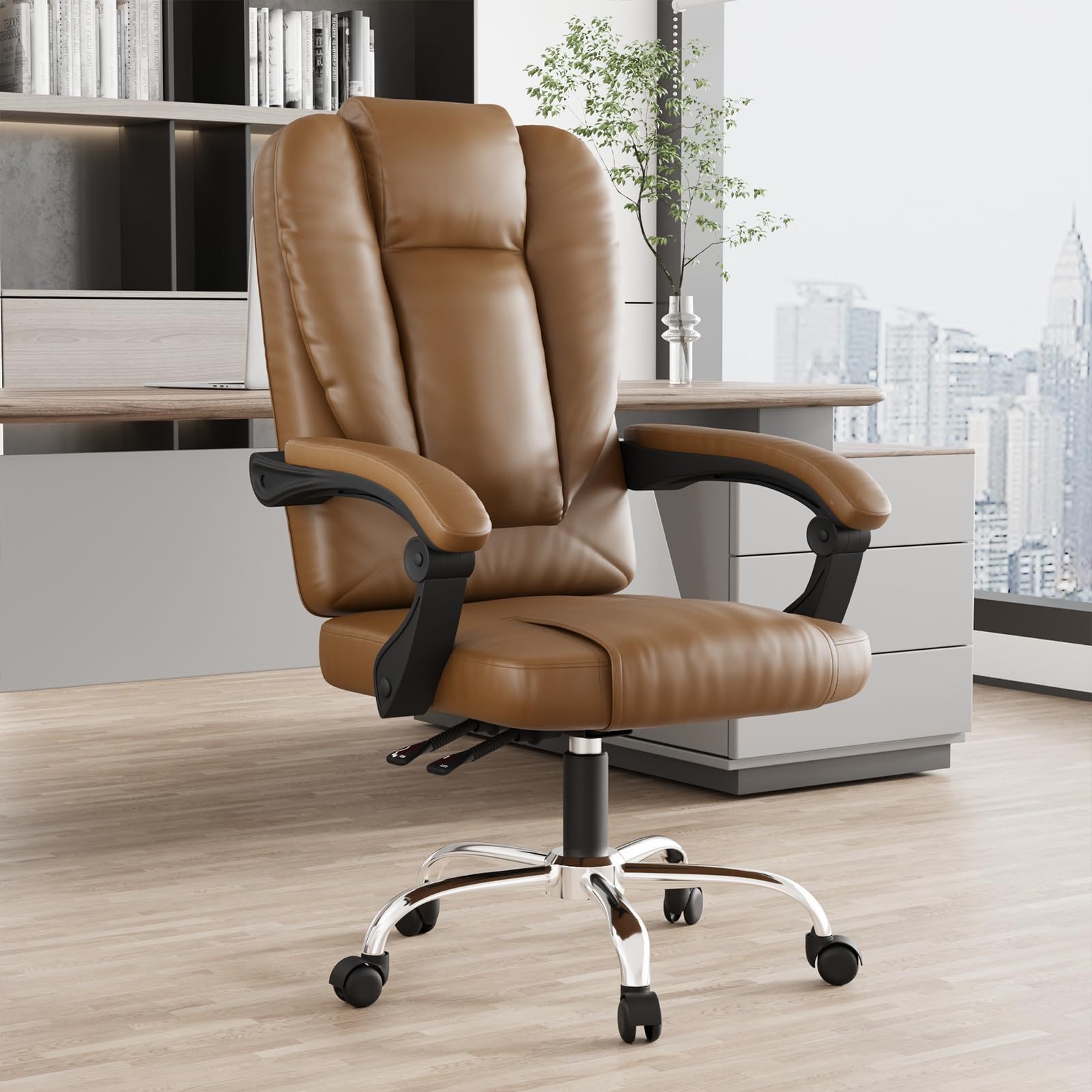   executive ergonomic office desk chair pu leather inflatable backrest computer recliner heavy duty office chairs with tilt function high back swivel chair black chairs