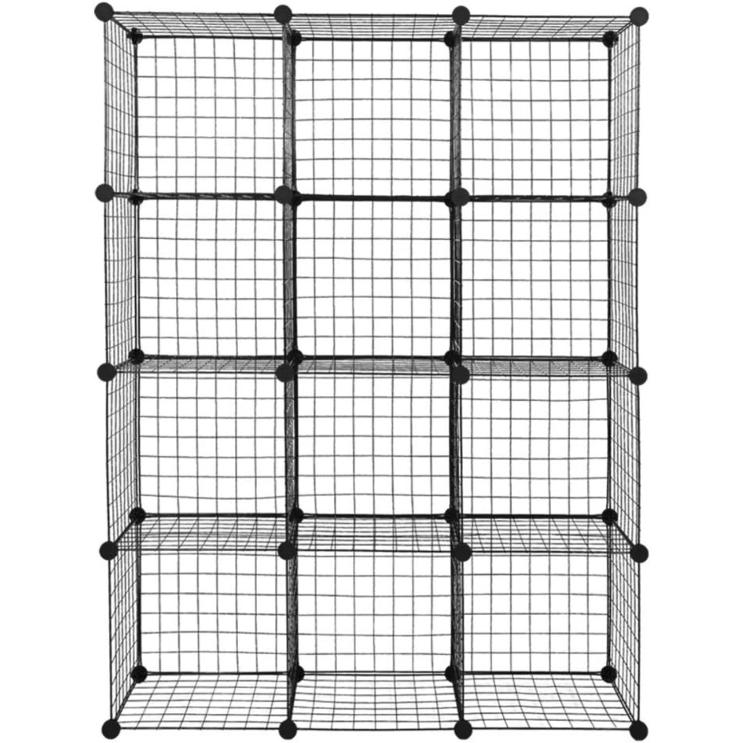 TEMU Bonnlo Étagère Cube en Grille, Étagère à 12 Compartiments, Meuble en illustres métallique, Placard, Noir, 107 x 37 x 140 cm