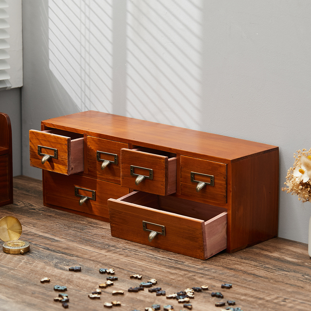 TEMU 1pc Premium Wooden Vintage Storage Cabinet Desk & Tabletop Drawer Organizer For Jewelry, Home Office, And Bedroom Traditional Display Chest