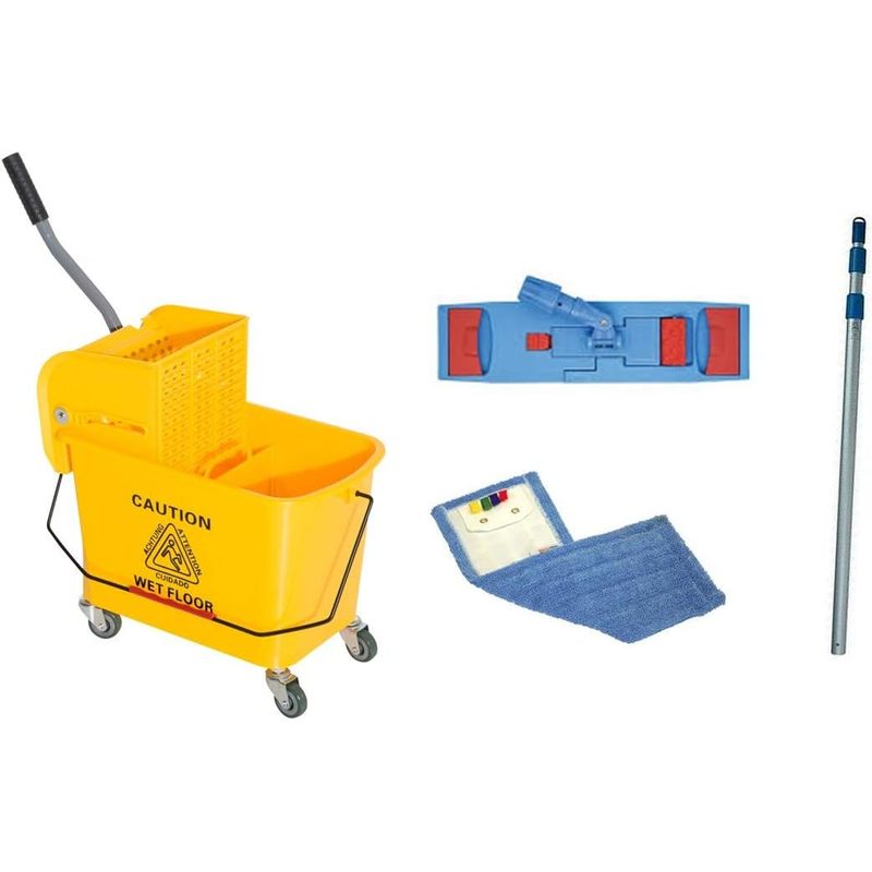 TEMU le plus de Ensemble Chariot 20L avec presse à plat et ensemble balai à plat Jaune, microfibre