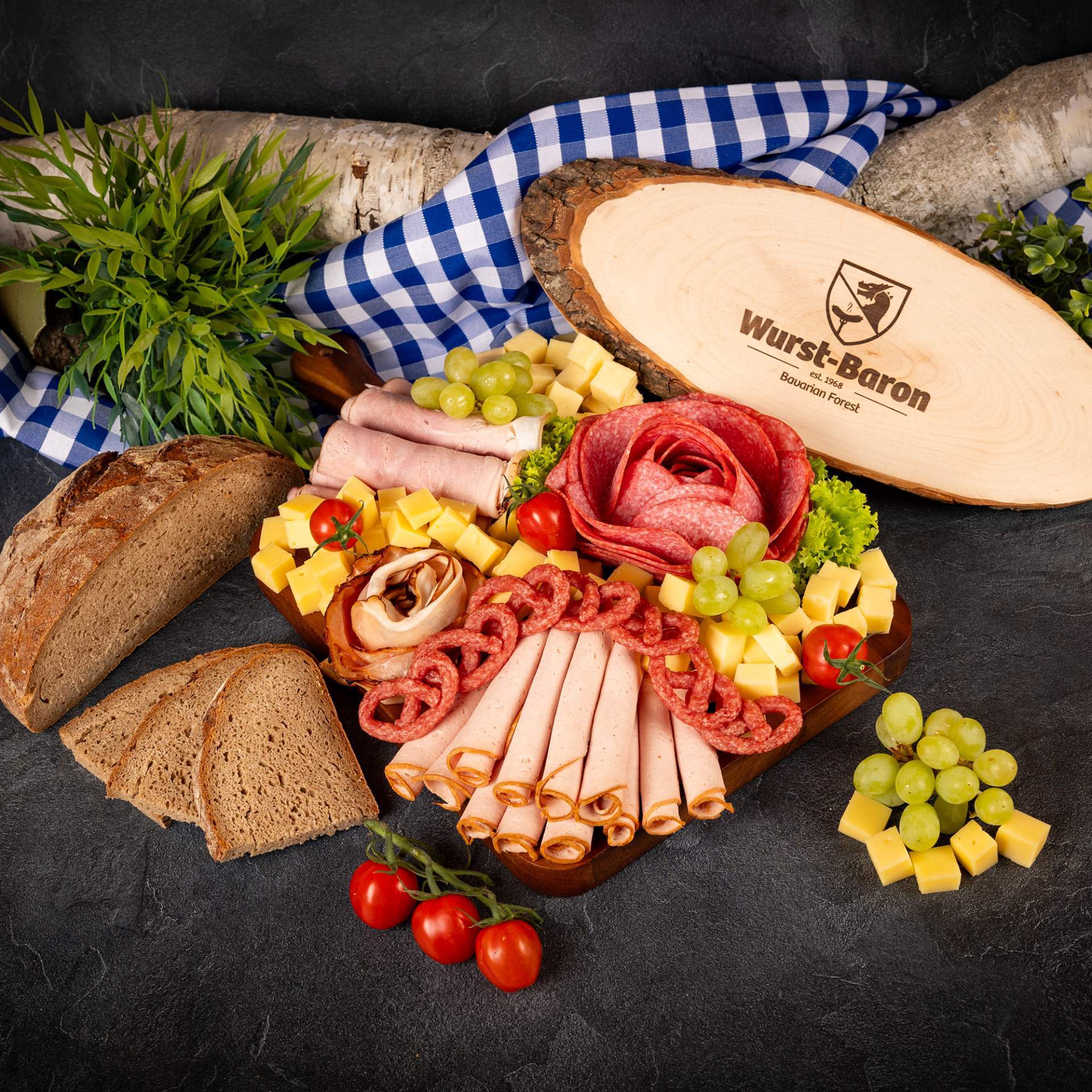 Image of Wurstbaron® Sausage Board Set With Rustic Wooden Tray – Diy Sausage & Cheese Gift Kit From Bavaria, Deli For Self-assembly, Perfect For Parties & Gifts