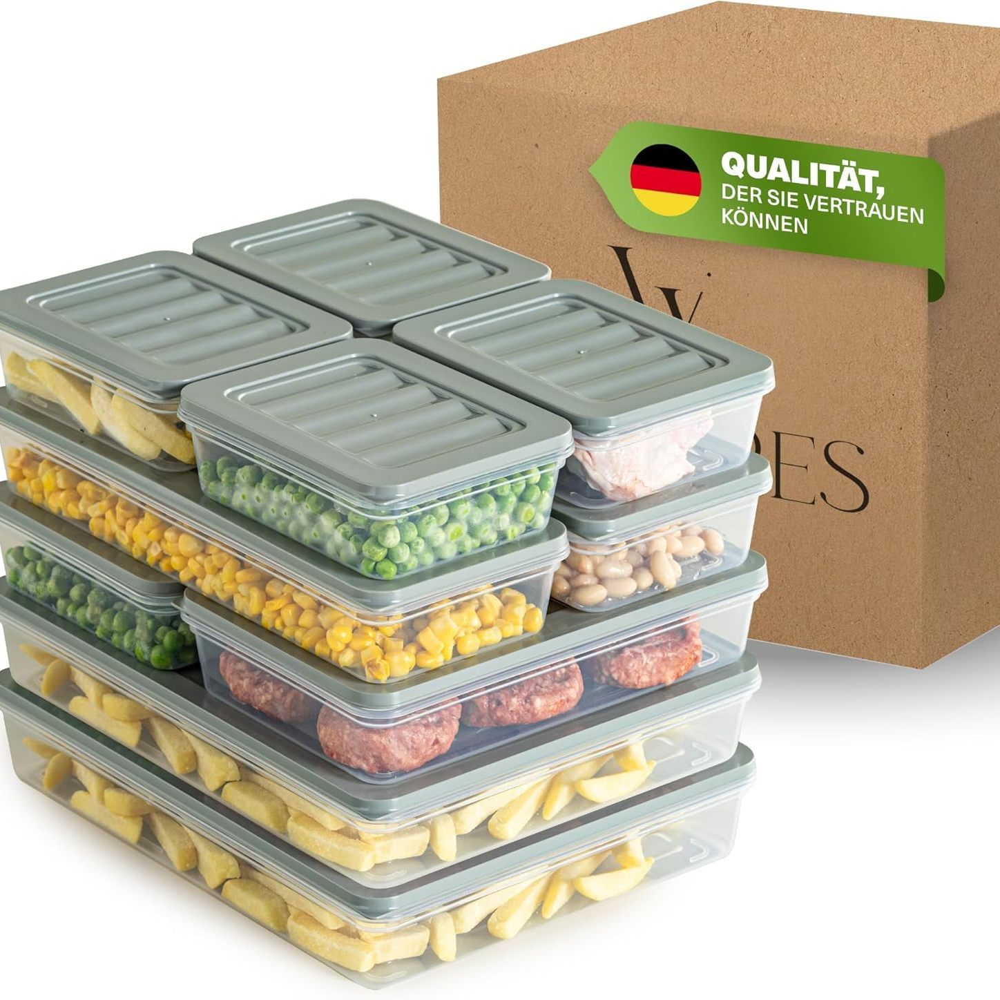 Viwares Stackable Freezer Containers 10-piece Set, Freezer & Fridge Organizer With Lids, Frost-proof Up To -25°c, Reusable Food Storage Containers, Keep And