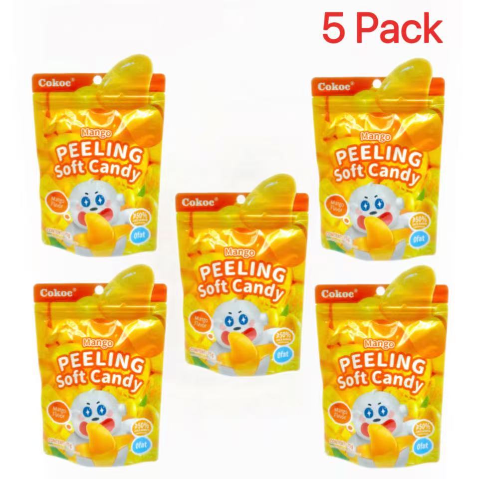 Image of 5 Packs Of Cokoc Fruit Gummies 5×75g - 3 Flavor Directions: Mango / Grape / Peach Soft Fruit Juice Gummies, Sweet Snacks, Christmas Treats