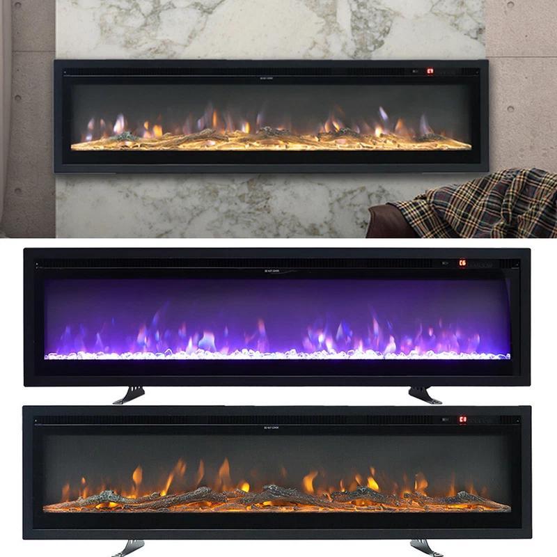 40/50/60inch Electric Fire Recessed Wall Mounted Freestanding Electric Fireplace with Realistic LED Flame Effect, Adjustable Thermostat, Overheat Protection, 900W&1800W 12 Colour Flame Effect