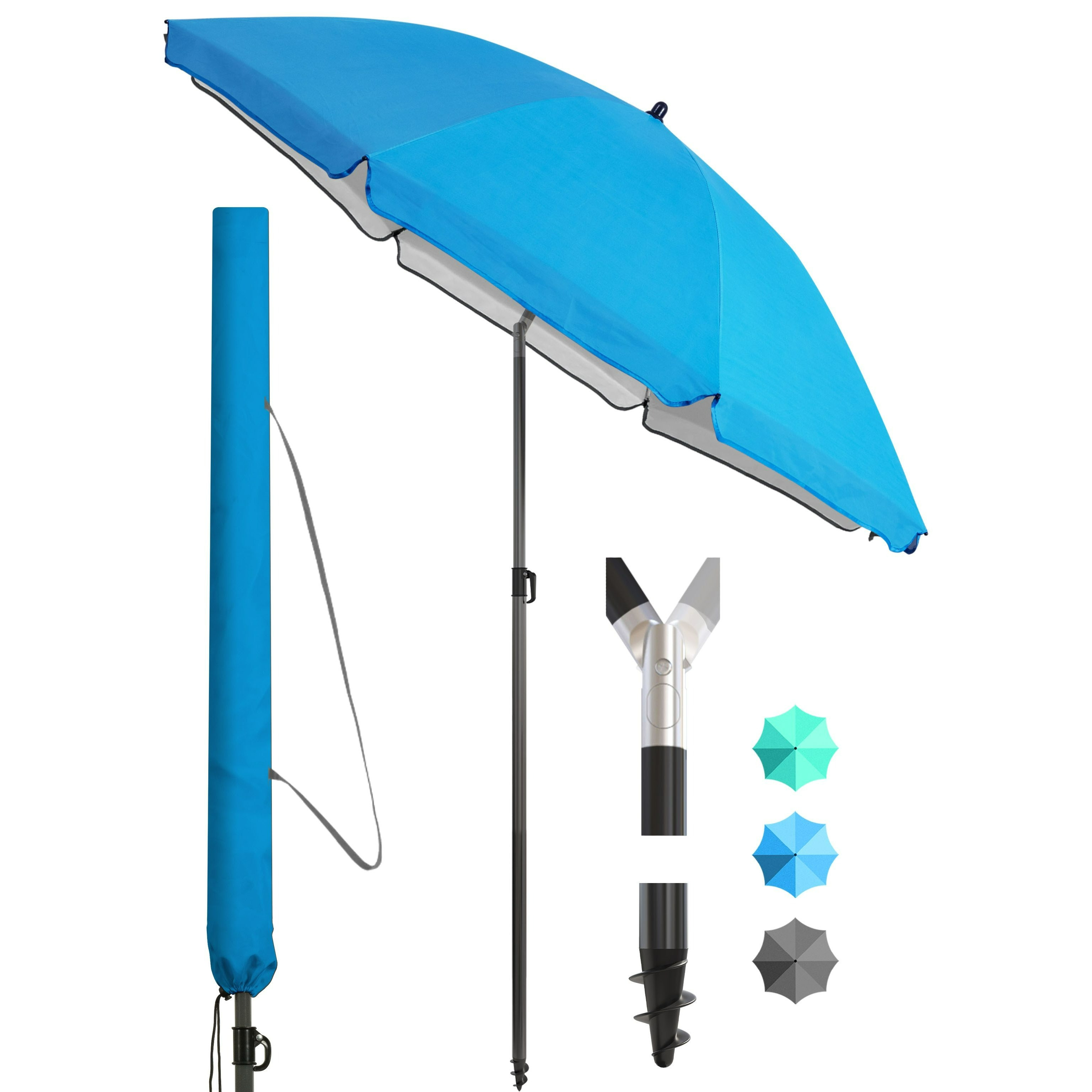 E-shop Home Strandschirm in Blau (Ø 180 cm) inklusive praktischer Hülle – hochwertiger UPF 50+ Strandschirm windfest konstruiert für zuverlässigen