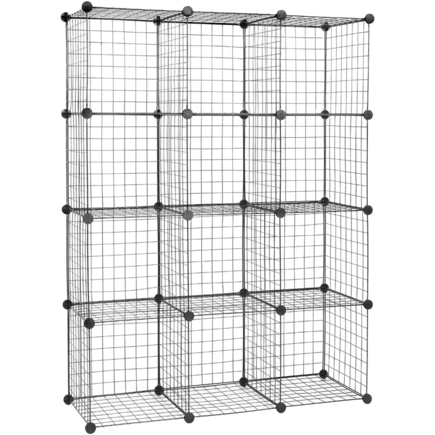 Bonnlo Étagère Cube en Grille, Étagère à 12 Compartiments, Meuble en illustres métallique, Placard, Noir, 107 x 37 x 140 cm