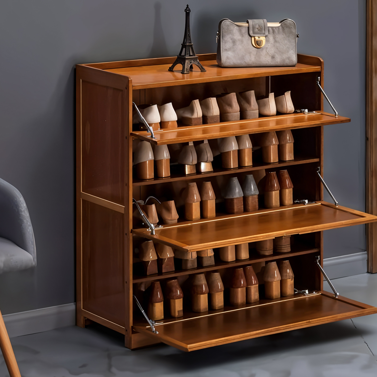 TEMU Wooden Shoe Storage Cabinet For Hallway, Large Capacity Storage Cabinets With Flip Doors And Shelves, Wood Shoe Organizer Cabinet 5 Tier Shelves