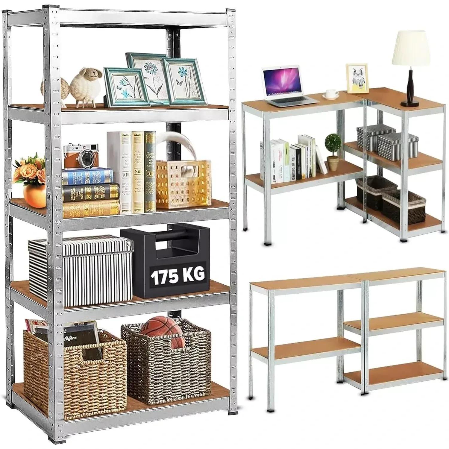 5 tier garage shelving unit free standing shelves boltless storage unit galvanised steel for garages home office sheds strong metal racks adjustable utility shelves standard size 150x70x30cm 5mm mdf boards silver