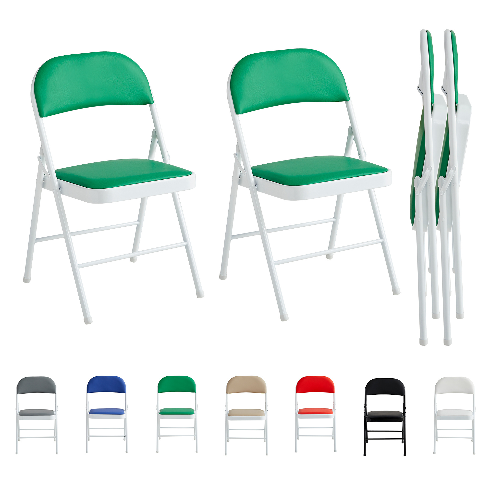   2er set klappstuhl kunstleder klappstühle mit metallrahmen und gepolstertem sitz, einfach zu falten und aufzubewahren für zuhause, büro, esszimmer und empfang